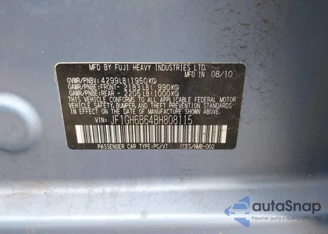 2011 Subaru Impreza 2.5I Premium from USA, damaged, VIN JF1GH6B64BH8O8115